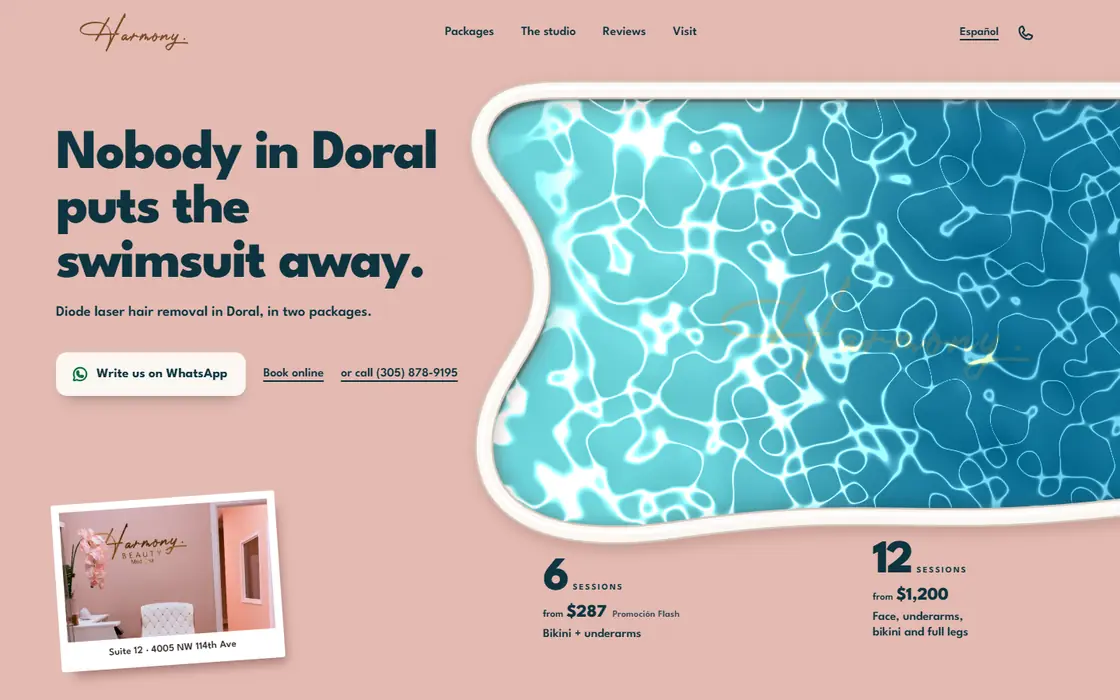 Harmony Med Spa concept site, desktop