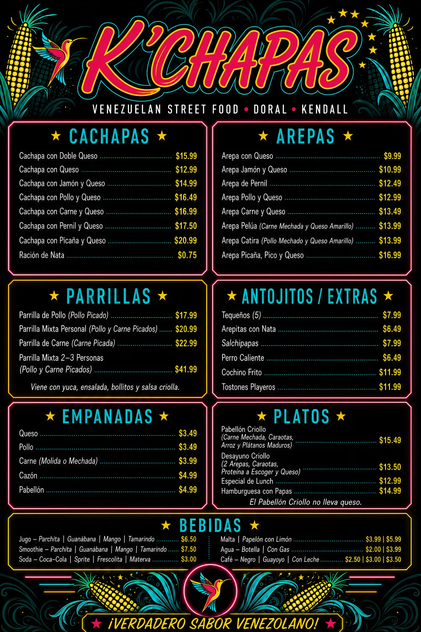K'Chapas Spanish menu