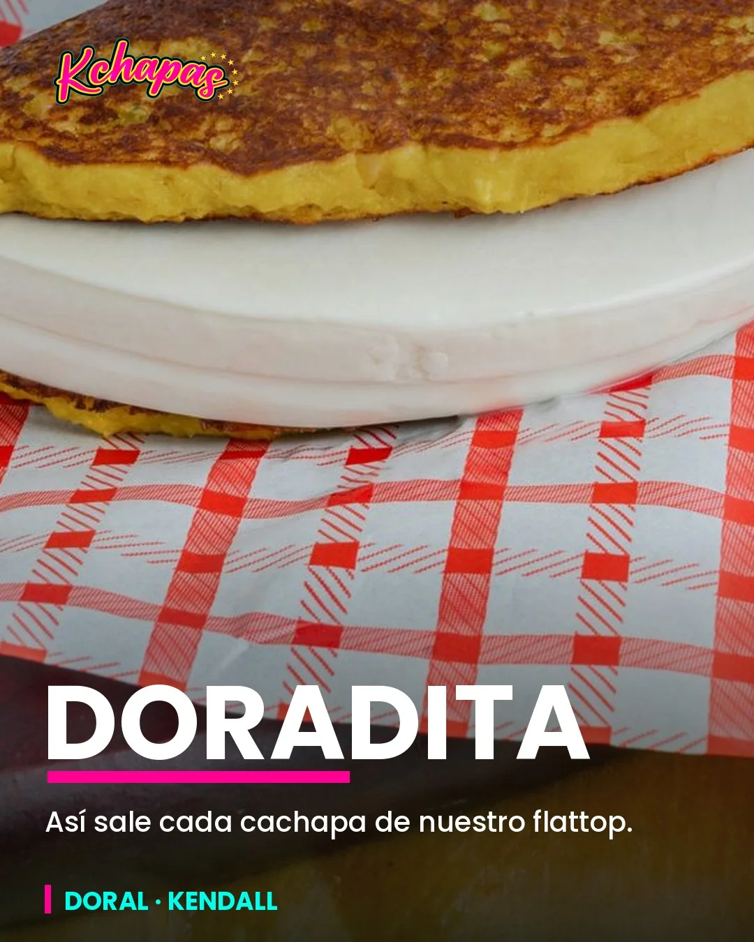 Close-up post of a golden cachapa